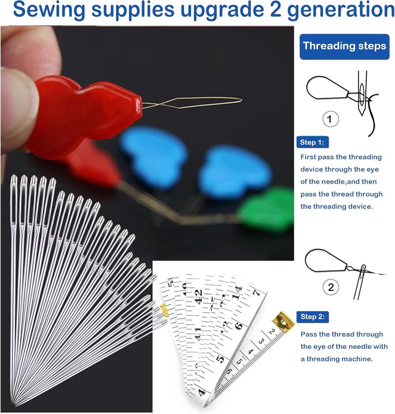 Orrdice 55 PCS Large Eye Sewing Needles, 5 Sizes Hand Sewing Needles, Including Embroidery - 50PCs with 4 Pcs Needle Threader and 1 Measuring Tape - Image 4